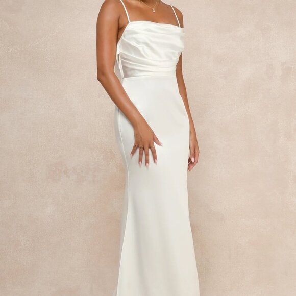 Lulus Lovely Endearment White Satin Sleeveless Bridal Wedding Maxi Dress X-Small - Picture 3 of 12